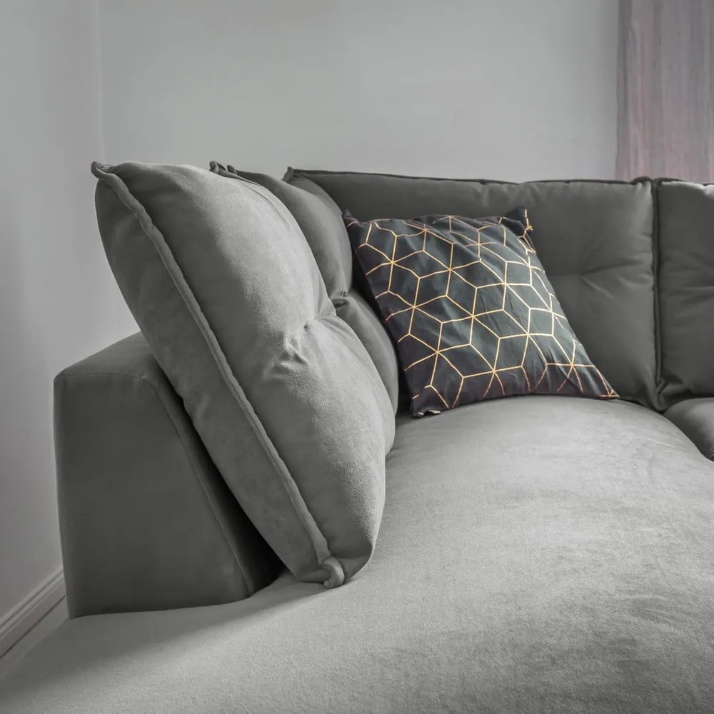 Colțar extensibil din catifea cu șezlong pe partea stângă Miuform Stylish Stan L, gri deschis