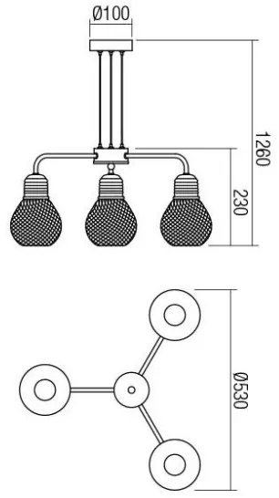 Redo 01-1579 - Candelabru suspendat pe cablu EDISON 3xE27/42W/230V, diametru 53 cm, negru/cupru