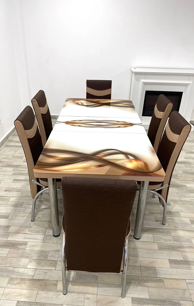Set masa extensibila 130 / 170 x 80 cm cu 6 scaune, model 1134