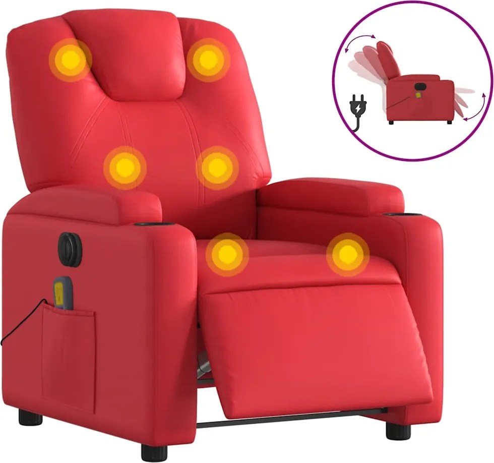 vidaXL Fotoliu electric de masaj rabatabil, roșu, piele ecologică