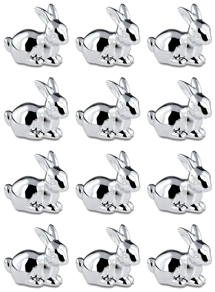 Set 12 decoratiuni Small Lying Rabbit, Hermann Bauer, portelan, argintiu