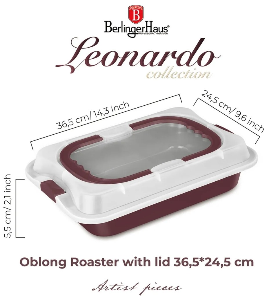 Tava cu capac plastic 36,5 x 24,5 Leonardo Berlinger Haus BH 8636, visiniu mat