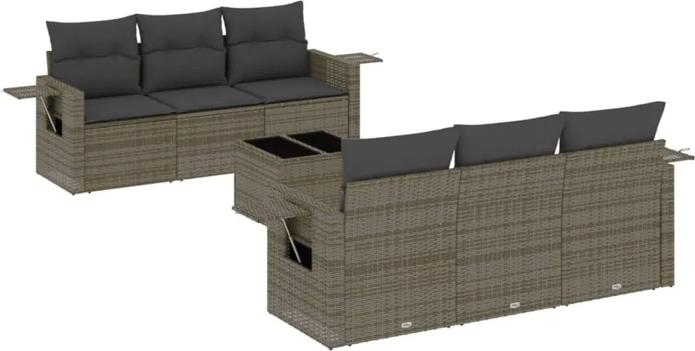 vidaXL Set canapele de grădină, 7 piese, cu perne, gri, poliratan