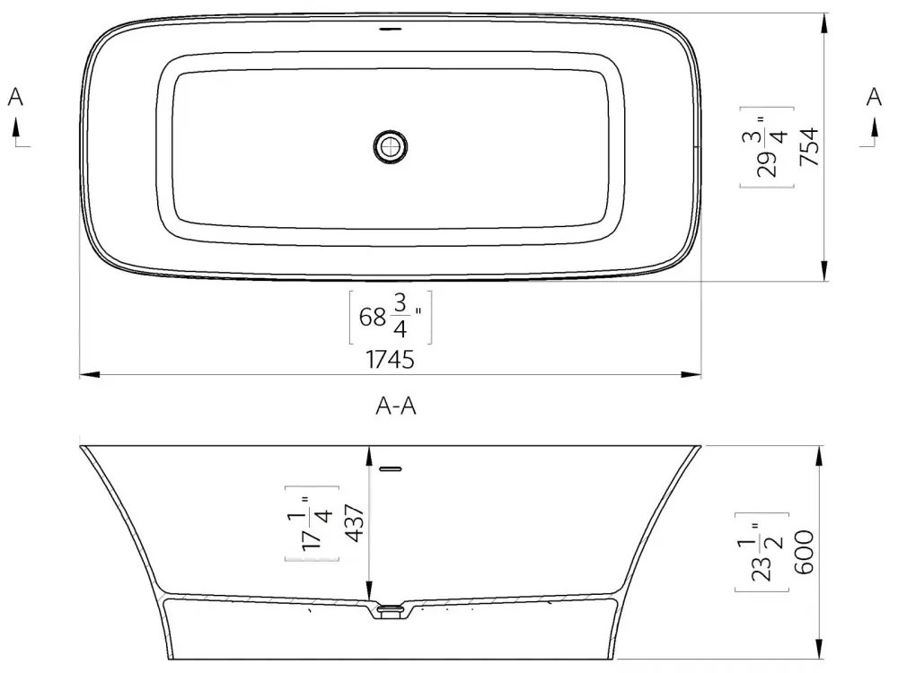 Cada freestanding compozit Marmite Corsica, 175 x 75 cm, dreptunghiulara, alb mat