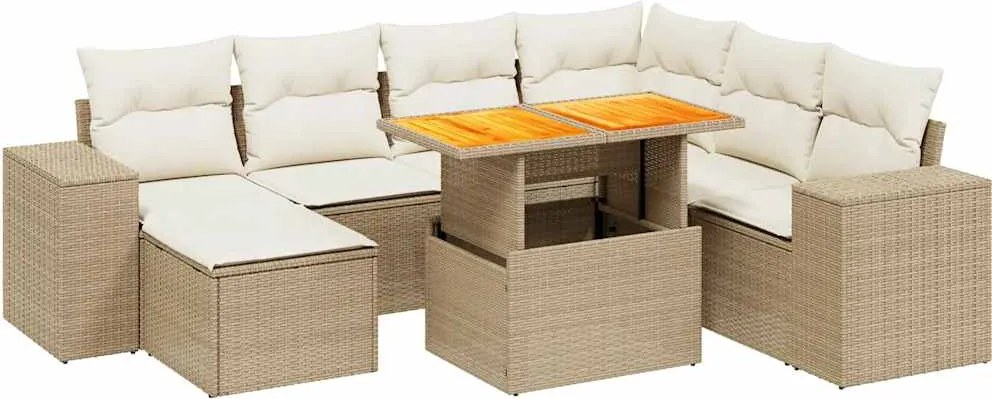 vidaXL Set canapele de grădină, 8 piese, cu perne, bej, poliratan