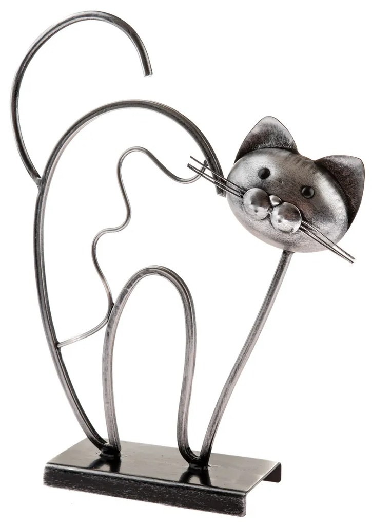 Pisică metalică în picioare, pe soclu, 31,5 cm