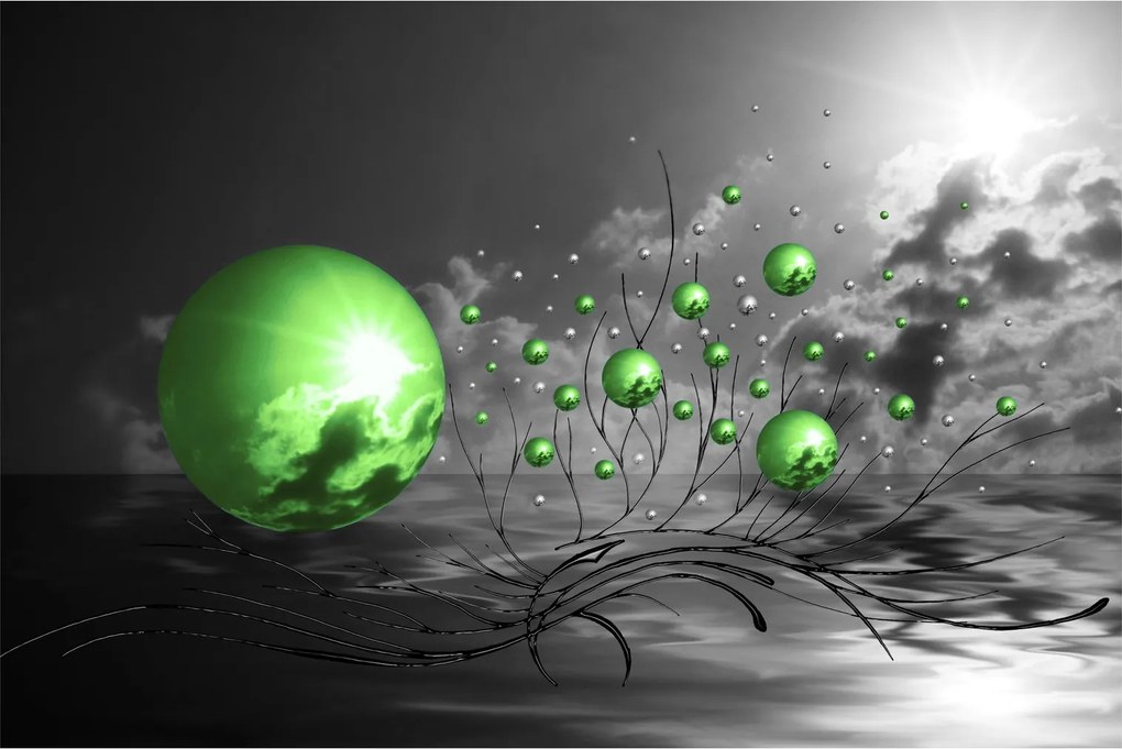 Tabloul bilelor verzi abstracte (90x60 cm)
