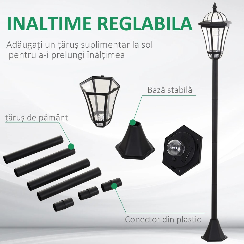 Outsunny Set 2 Lampi Solare de Gradina, Lumini de Exterior Solare cu 2 LED, Aprindere Automata si Durata 6 Ore, Negru | Aosom Romania