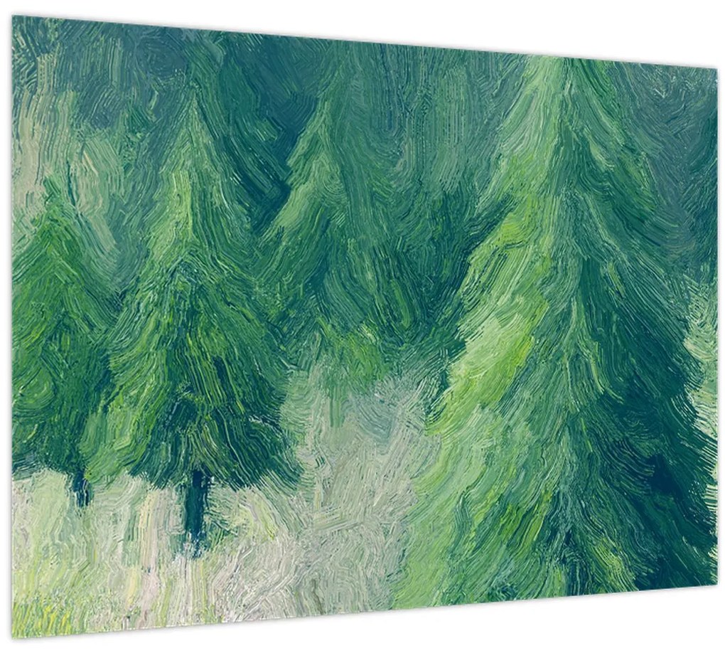 Tablou pe sticlă - Conifere pictate (70x50 cm)