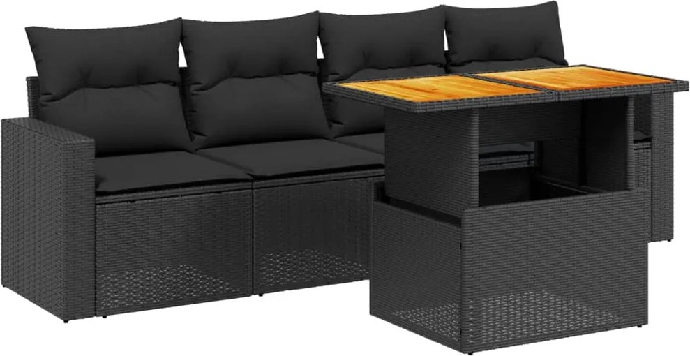 vidaXL Set mobilier de grădină cu perne, 5 piese, negru, poliratan