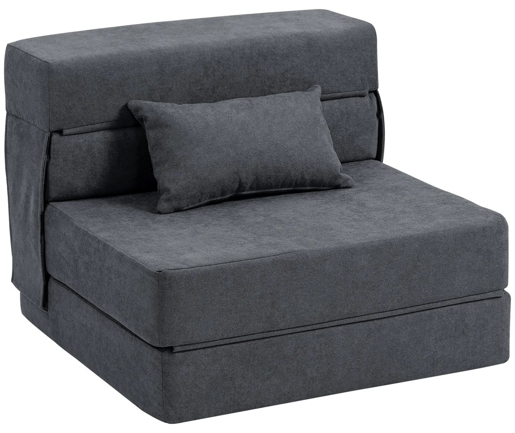 HOMCOM Canapea de podea, canapea tapitată, transformabilă în saltea, spumă, perne, Gri închis | Aosom Romania