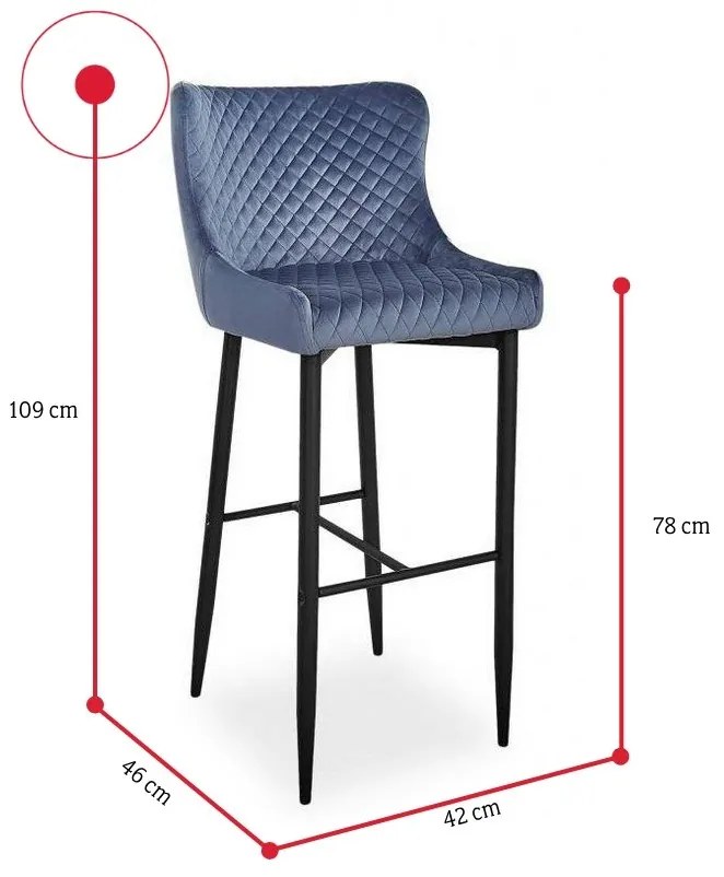 Supermobel Scaun bar COLIN B H-1 VELVET, 42x109x46, bluvel 14 - gri