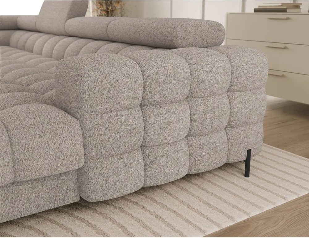 Colțar bej extensibil cu tapițerie din țesătură bouclé (cu colț pe partea stângă/în formă de "U") Feraria – ELTAP