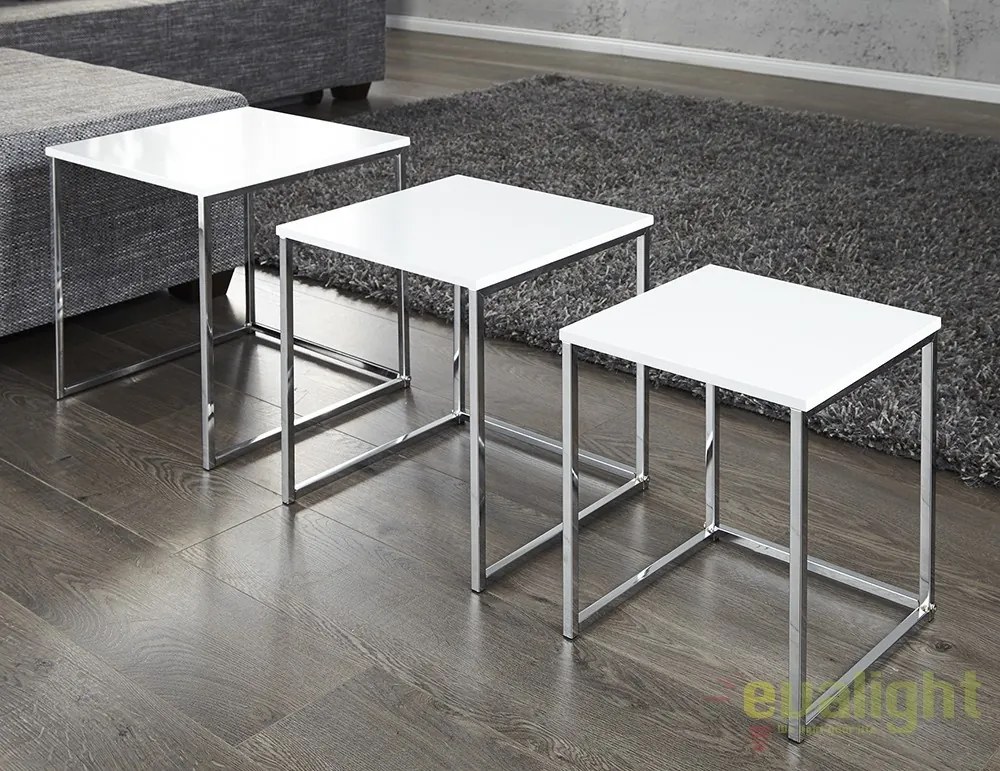 Set de 3 masute albe design modern-lucios, Fusion A-11839 VC
