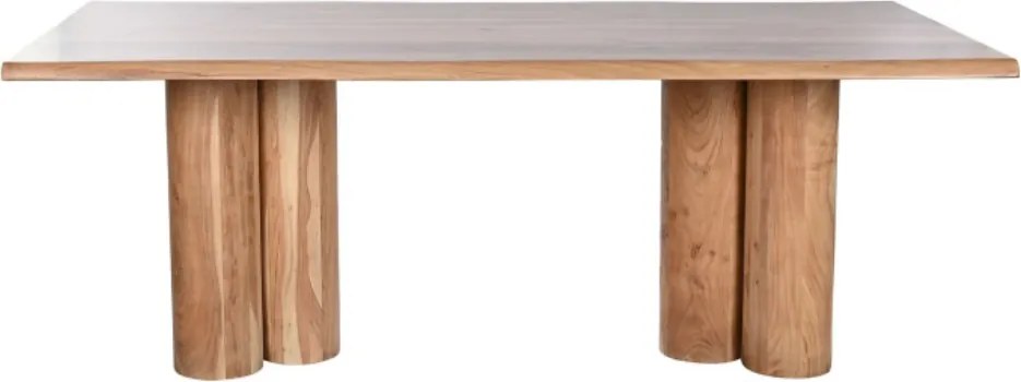 Masă dining din lemn de acacia, natur, 10 locuri, cu bază din coloane grupate, 76 x 200 x 100 cm, „Toria”