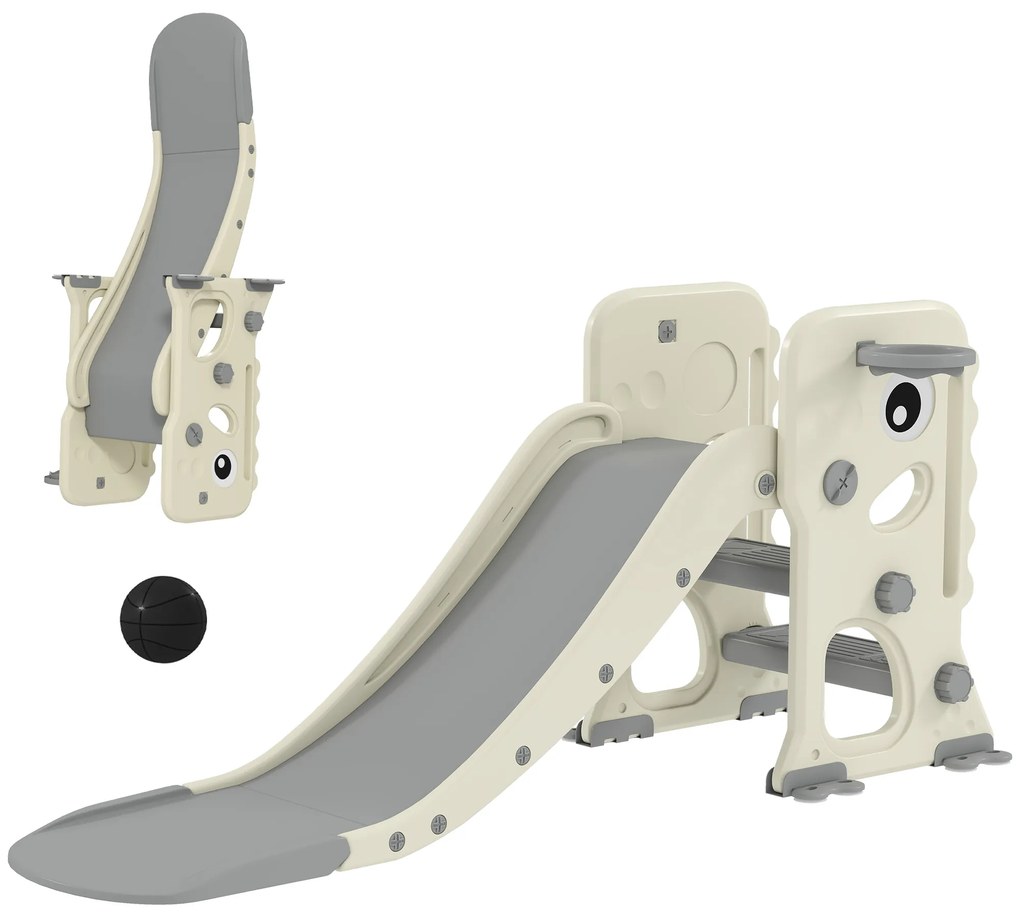 AIYAPLAY Tobogan pentru Copii cu Coș de Baschet și Minge Gri și Crem | Aosom Romania