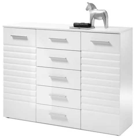 Comoda 2 Usi Si 5 Sertare New York, Alb High Gloss, 130 Cm