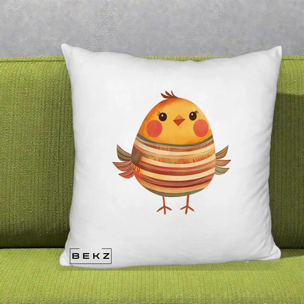 Perna Decorativa Pui Kawaii Portocaliu Dungi Calde, 40x40 cm, Alb Pufos, Husa Detasabila, Perna Inclusa, BEKZ®
