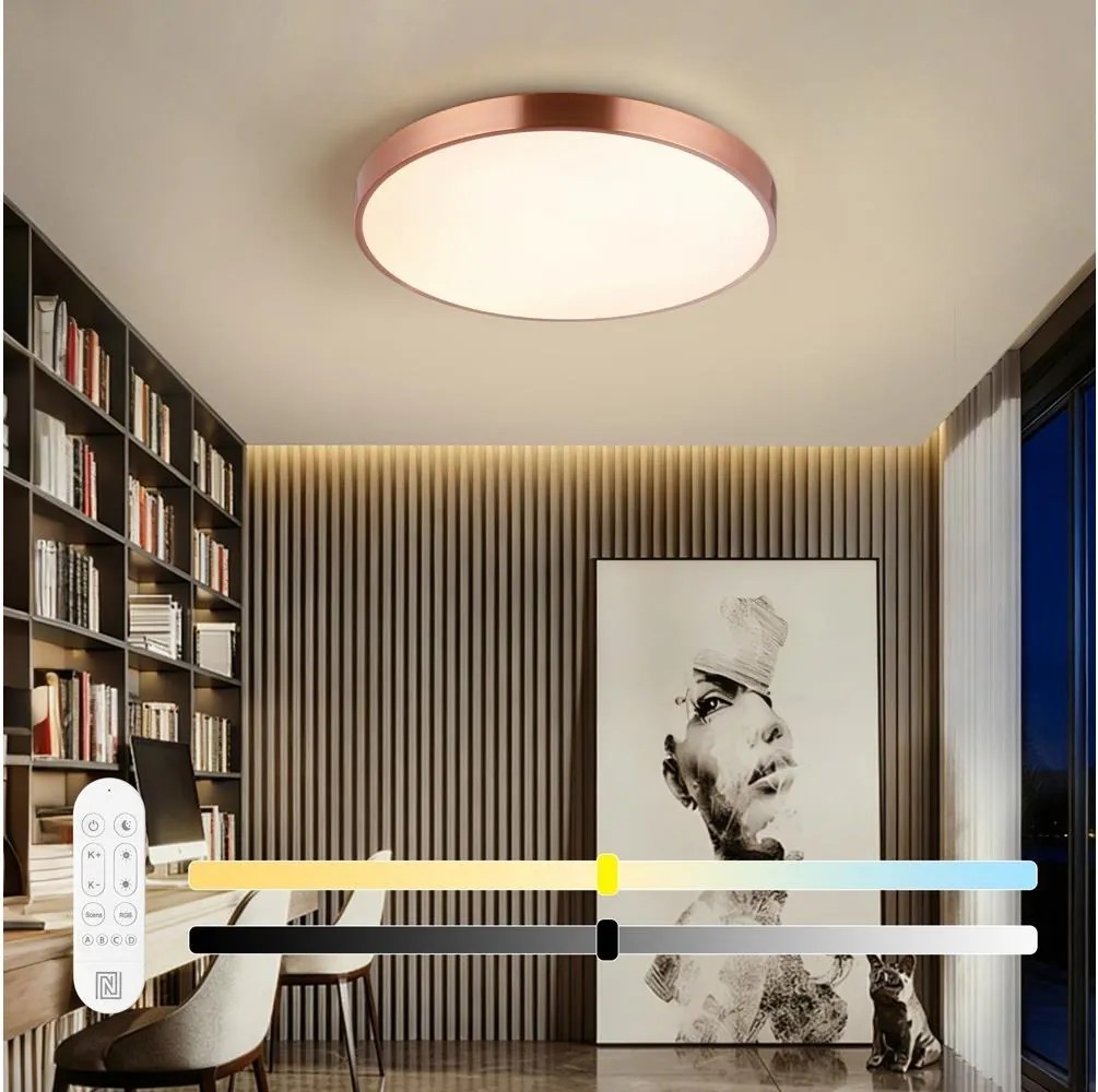 Immax NEO 07322L-LED plafonieră cu reglaj al luminozității NEO LITE SEMPLICI 60W/230V Ø60 cm, finisaj cupru + telecomandă