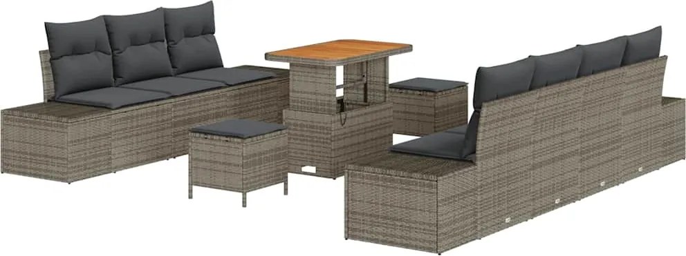 vidaXL Set de canapele pentru grădină cu pernă 10 pcs Gri poliratan