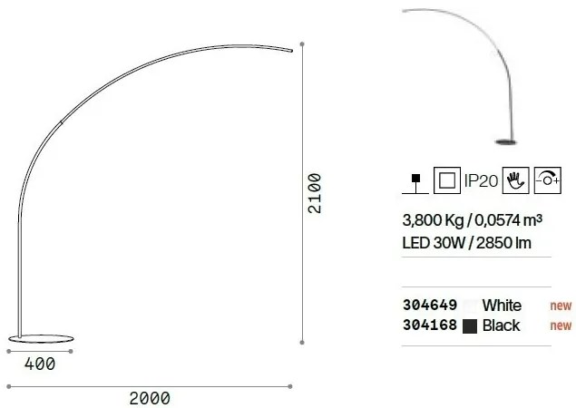 Lampadar LED modern tip arc Comet pt alb