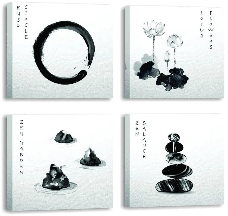 Tablouri 4 buc. 30x30 cm Japanese Zen – Wallity
