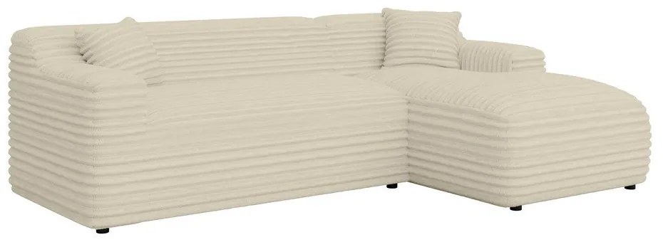 Colțar bej cu tapițerie din catifea reiată (cu colț pe partea dreaptă, cu șezlong) Martin – Ropez
