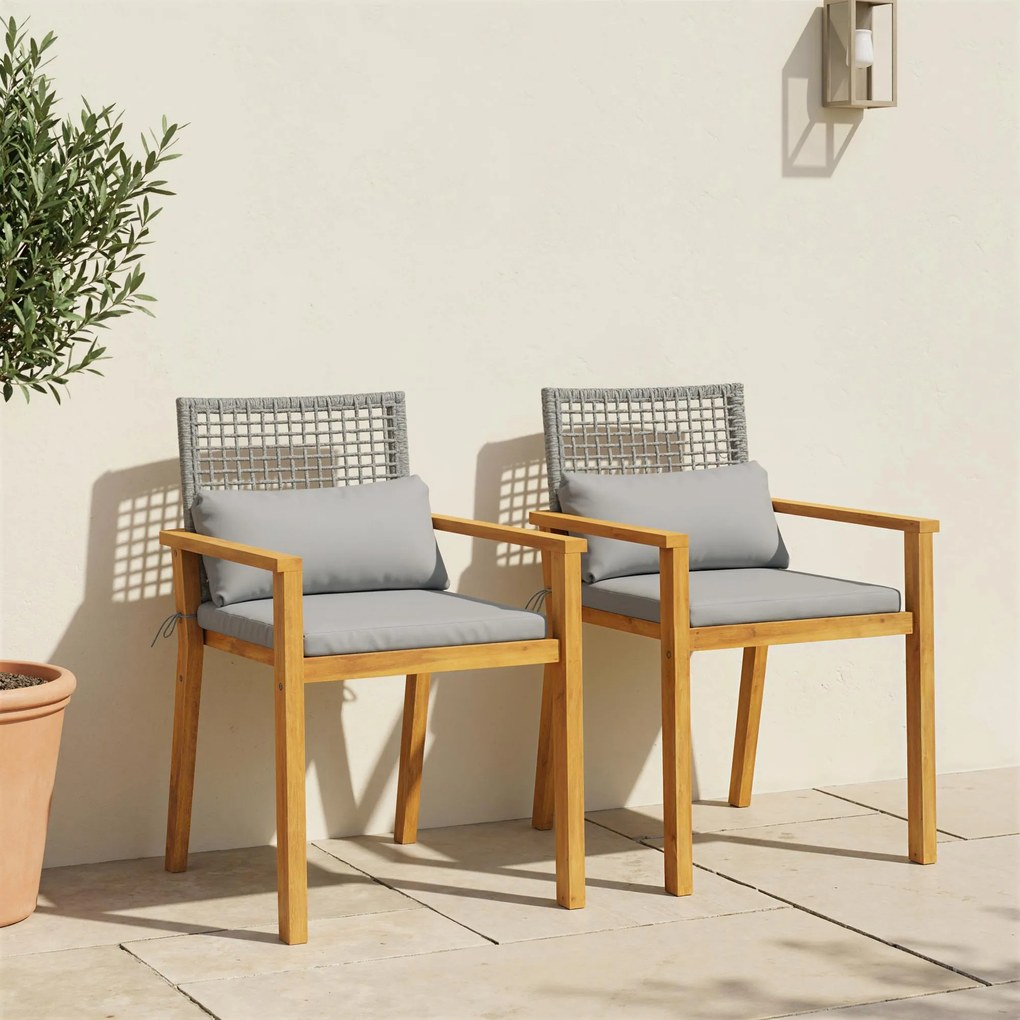 Outsunny Set 2 Scaune Lemn Acacia cu Perne și Perne Decorative, Natural. | Aosom Romania