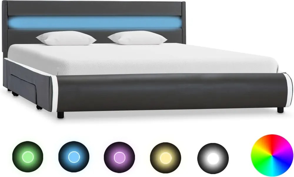 Cadru de pat cu LED, antracit, 120 x 200 cm, piele ecologica