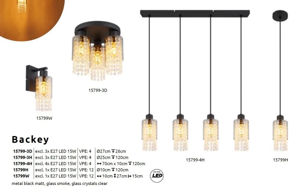 Pendul design modern Backey negru, fumuriu