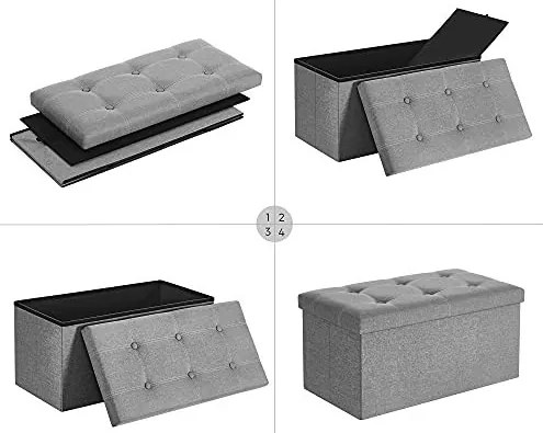 Bancheta polivalenta cu capac, MDF / textil, gri, Songmics