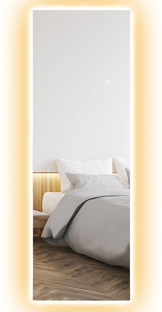 HOMCOM Mare oglindă de perete LED oglindă de lungime întreagă 3 culori de lumină reglabile funcție de memorie 120 x 40 cm transparent | Aosom Romania