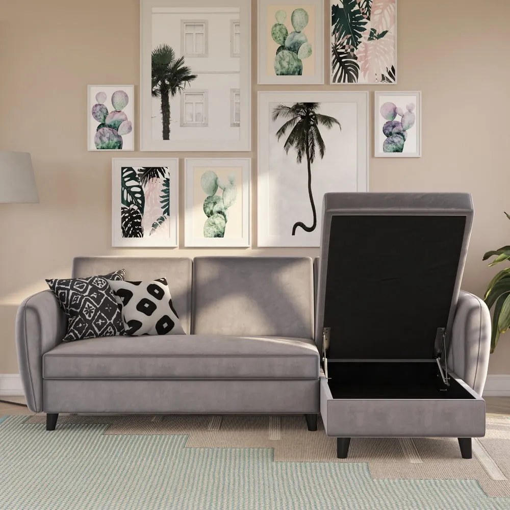 Colțar gri extensibil cu tapițerie din catifea Perry – Støraa