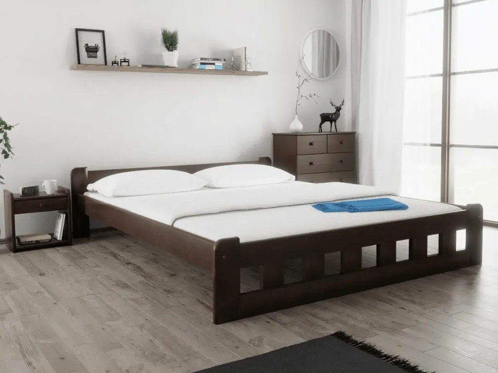Pat inalt Naomi 160x200 cm, nuc Saltele: Cu saltele Coco Maxi 20 cm, Somiera pat: Cu lamele drepte