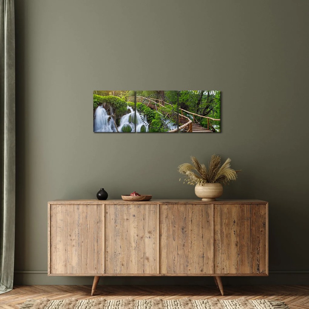 Tablou - Lacurile Plitvice (cu ceas) (90x30 cm)