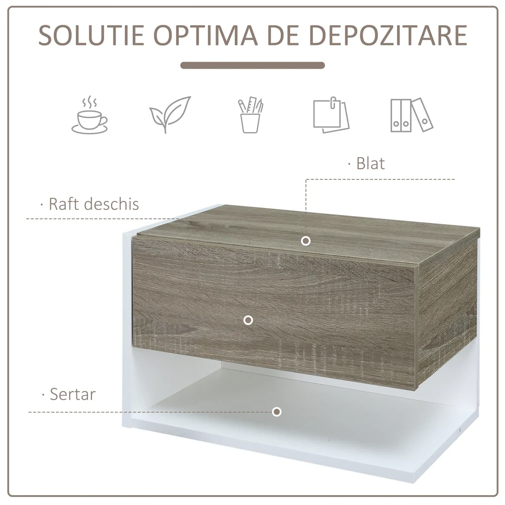 HOMCOM Set 2 Noptiere Suspendate, Dulapuri de Dormitor cu Design Modern, Spațiu de Depozitare, 35x32x22.5cm, Stejar și Negru | Aosom Romania