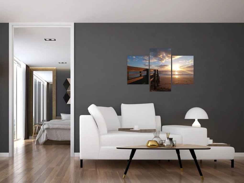 Tablou cu dig, plajă și mare (90x60 cm)