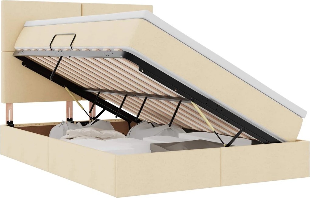 vidaXL Pat cu saltea și LED cu saltea Creme 140 x 190 cm Poliester