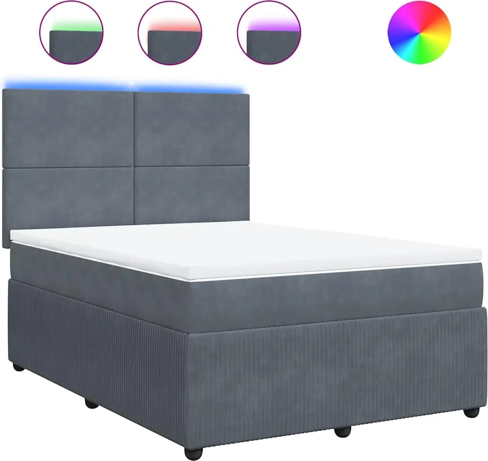 vidaXL Pat box spring cu saltea, gri închis, 140x200 cm, catifea