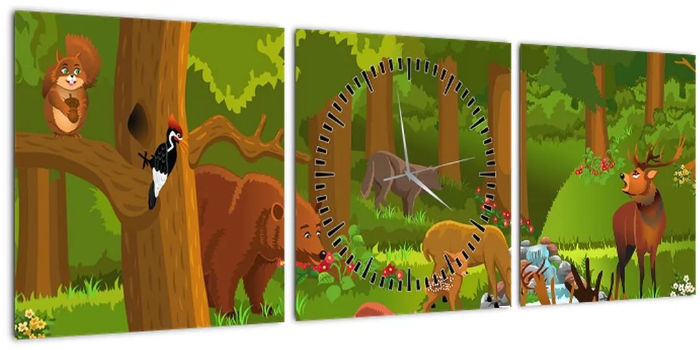 Tablou pentru copii cu animale (cu ceas) (90x30 cm)