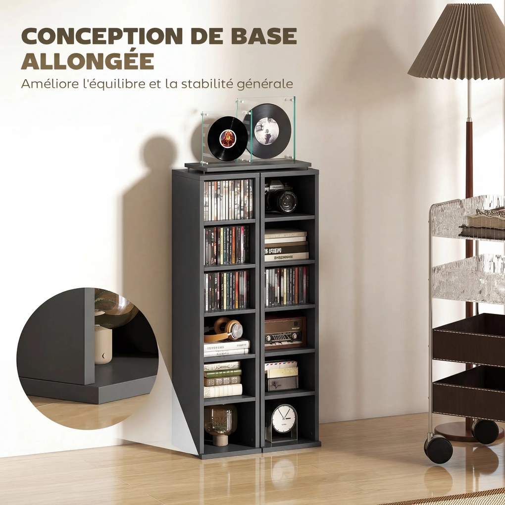 HOMCOM Set de 2 rafturi coloane dulap de depozitare CD-DVD 12 compartimente 21 x 22,5 x 88,5 cm capacitate 204 CD-uri negru | Aosom Romania