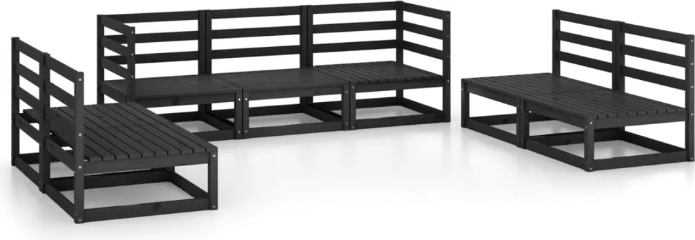 vidaXL Set mobilier de grădină, 7 piese, negru lemn masiv pin