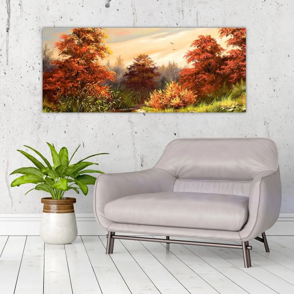 Tablou - Râu în peisaj de toamnă (120x50 cm)