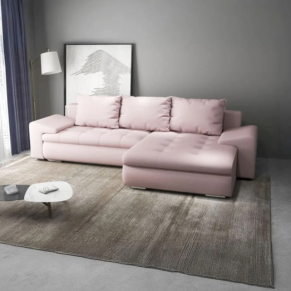 Colțar extensibil dumonde cu ladă de depozitare si sezut confortabil din spuma high-density, Leonardo Enjoy Roz 260x185 cm II