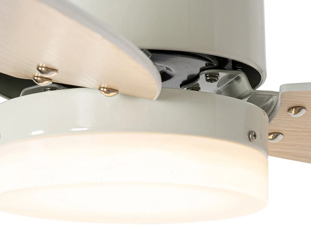 Ventilator de tavan de exterior alb cu imprimeu de lemn 91,3 cm, inclusiv LED cu dimmer cu telecomandă IP44 - Toledo