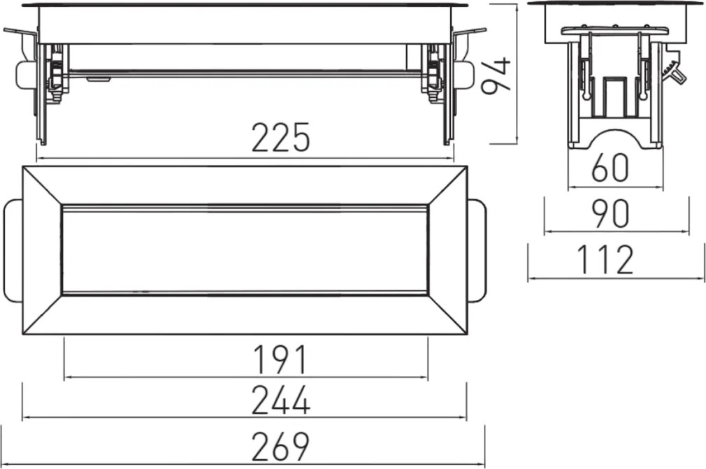 Priză încorporabilă în blat GTV, 3 prize Schuko, oțel inoxidabil, 269 x 112 mm Oțel inoxidabil, Otel inoxidabil, L:269 mm; l:112 mm; H:94 mm