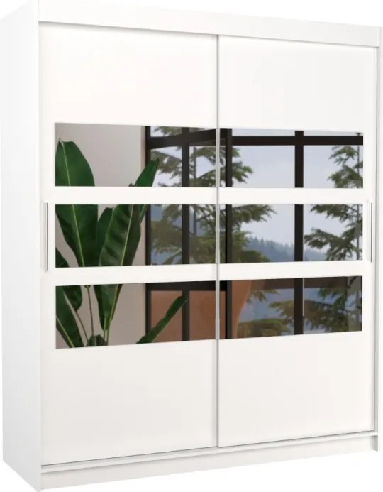 Dulap cu usi glisante si oglinda 180x215 cm, Toledo, ADRK Furniture (Culoare: Alb)