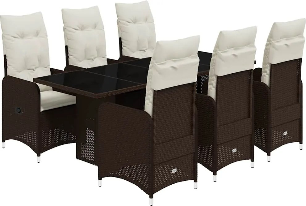 vidaXL Set bistro de grădină cu perne, 7 piese, maro, poliratan