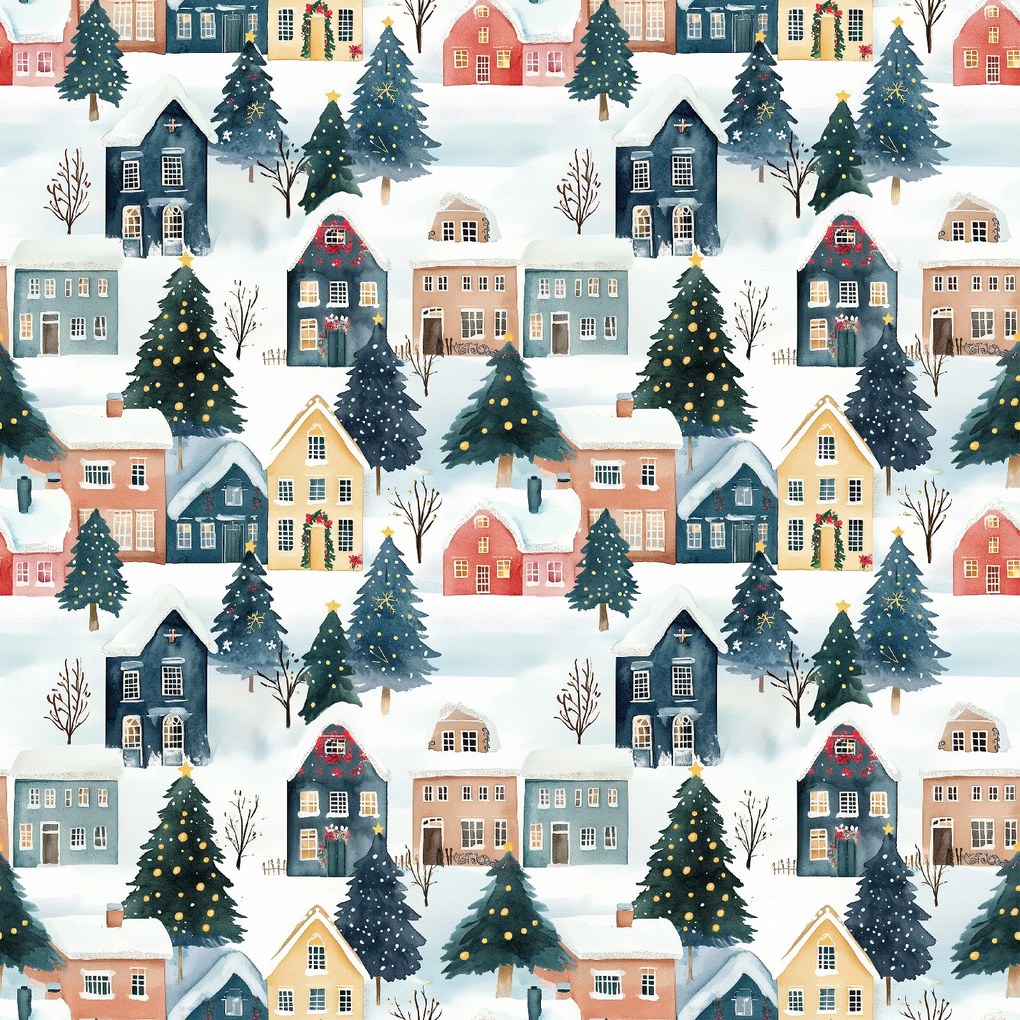Husa pentru perna din bumbac WINTER VILLAGE 50x70 cm, colorat