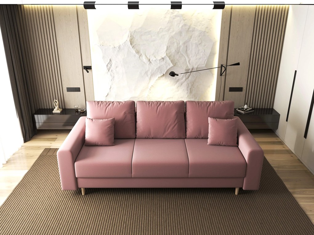 Canapea extensibilă dumonde cu ladă de depozitare si sezut confortabil din spuma high-density, Kronos Royal Roz 210x100 cm